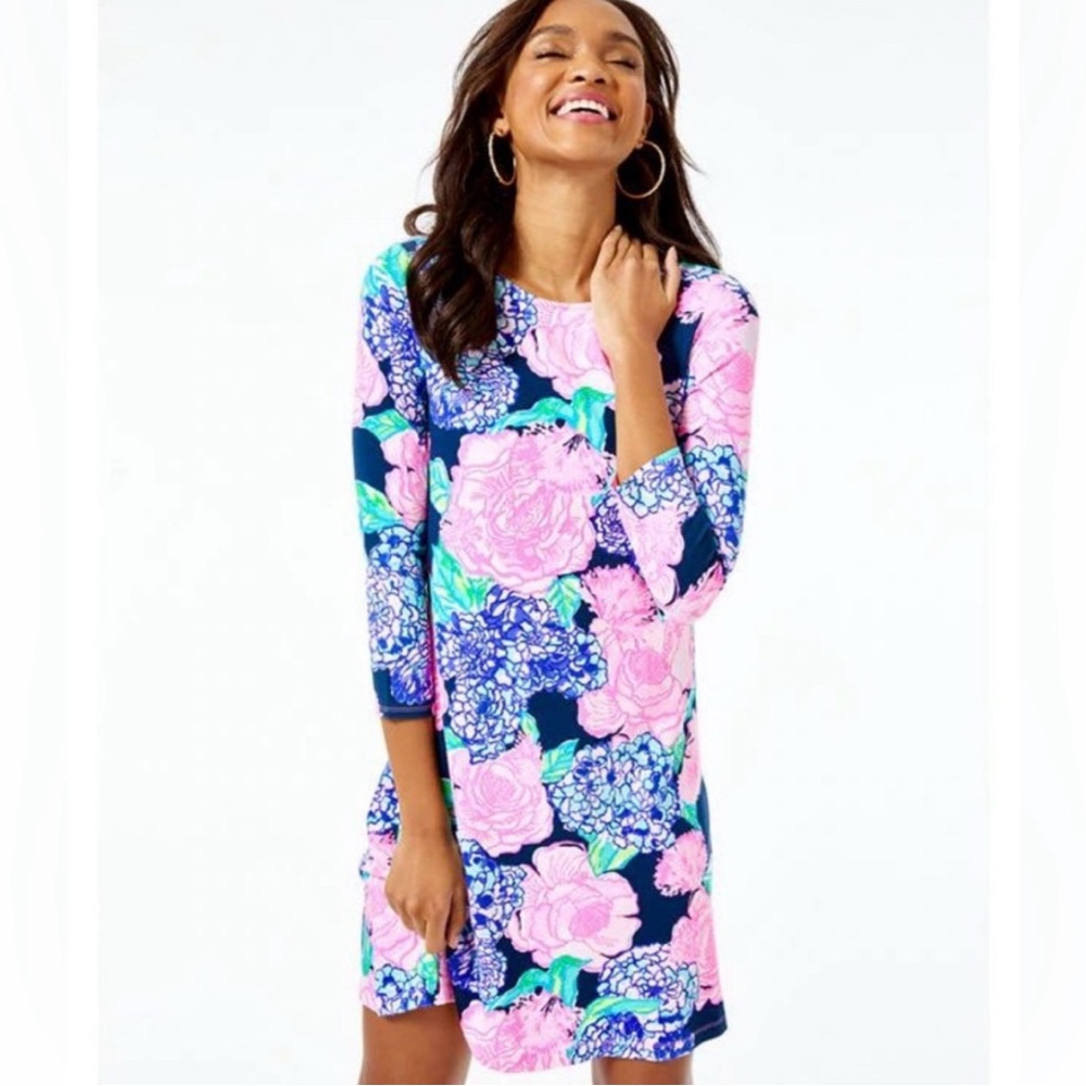 Lilly Pulitzer L Ophelia Swing Floral Print Dress in Pink and Blue